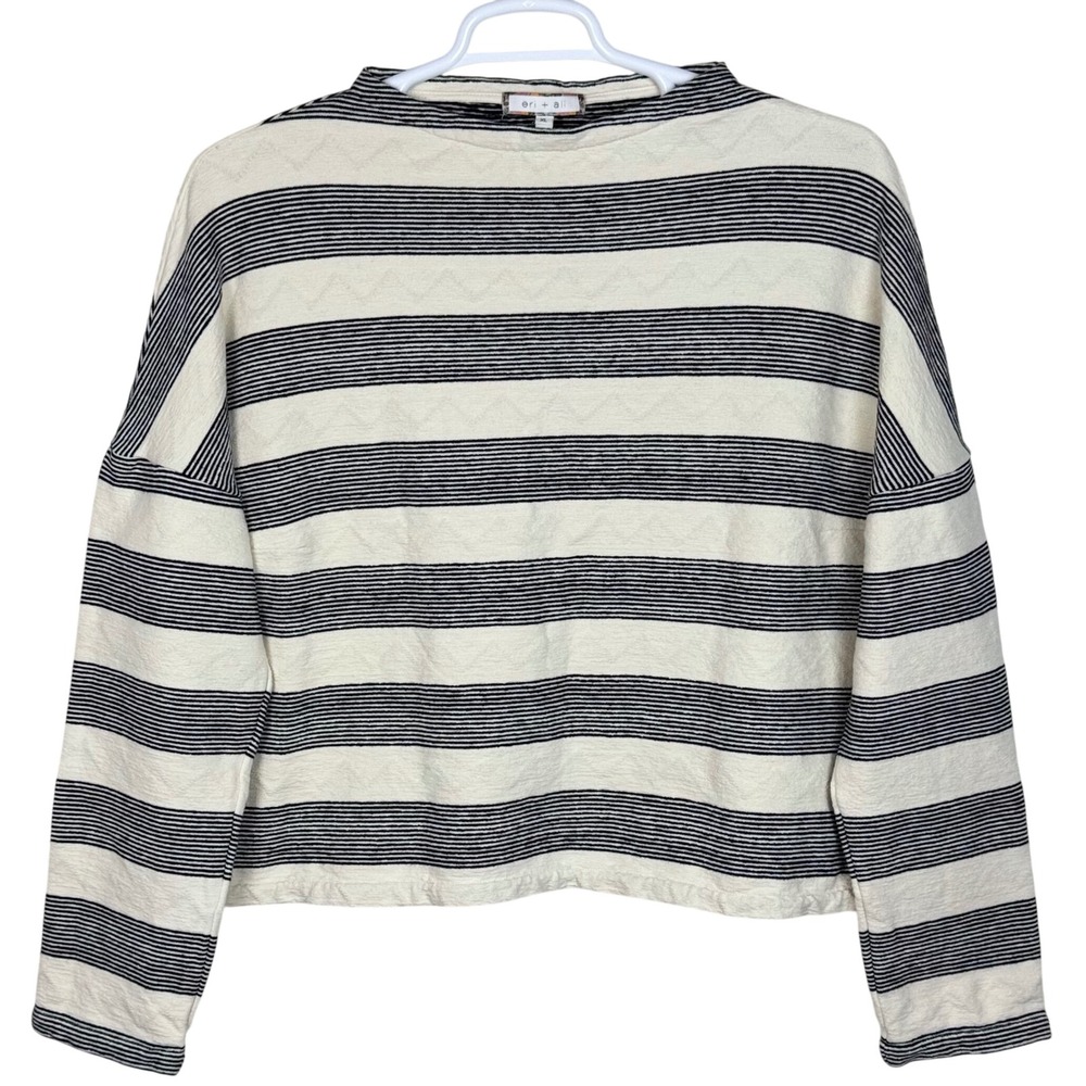 Eri + Ali Striped Boat Neck Sweater Drop Shoulder Womens XL Cream Black Boxy